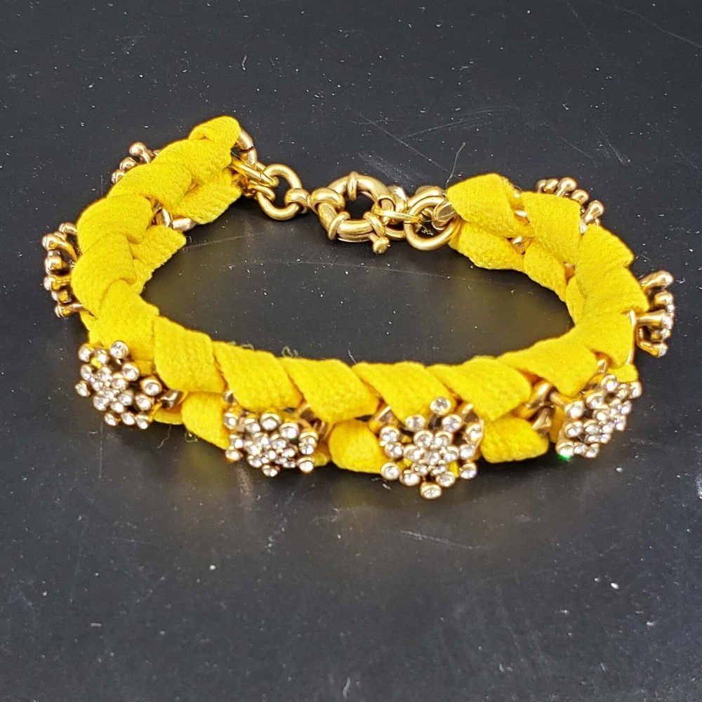 J.Crew Calyx Crystal Pave Yellow ribbon Wrapped Chain Bracelet